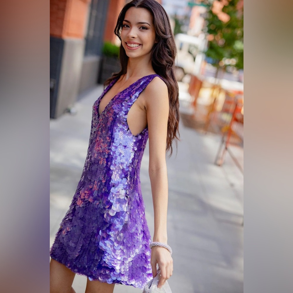 Elegant Purple Sequin Mini Dress
